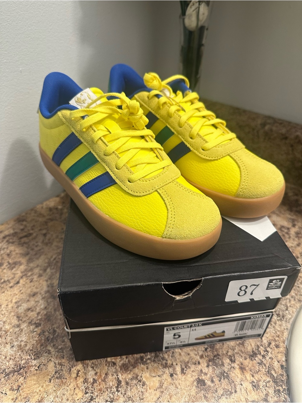 adidas Yellow Kids Sneakers with Blue & Green Stripes